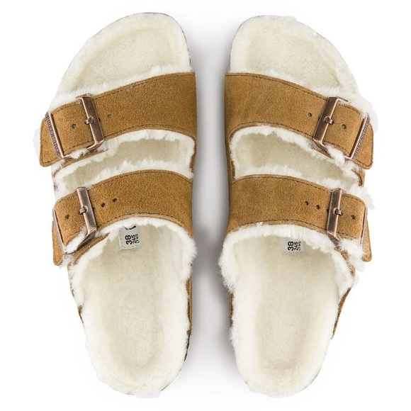 Birkenstock Shoes - Birkenstock Arizona Shearling Suede Leather Sandals
